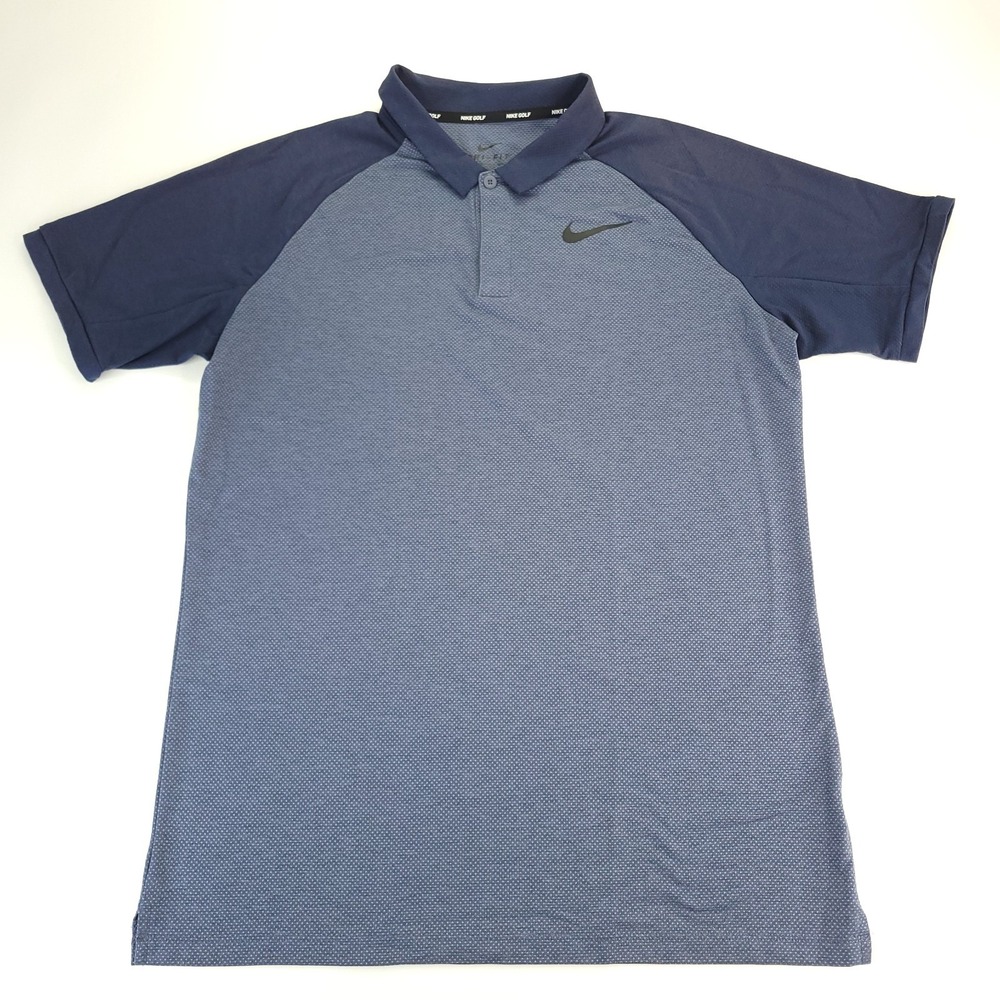 Nike Golf Shirt Mens Small‎ Gray Navy Blue Mesh Breathable Polo Standard Fit